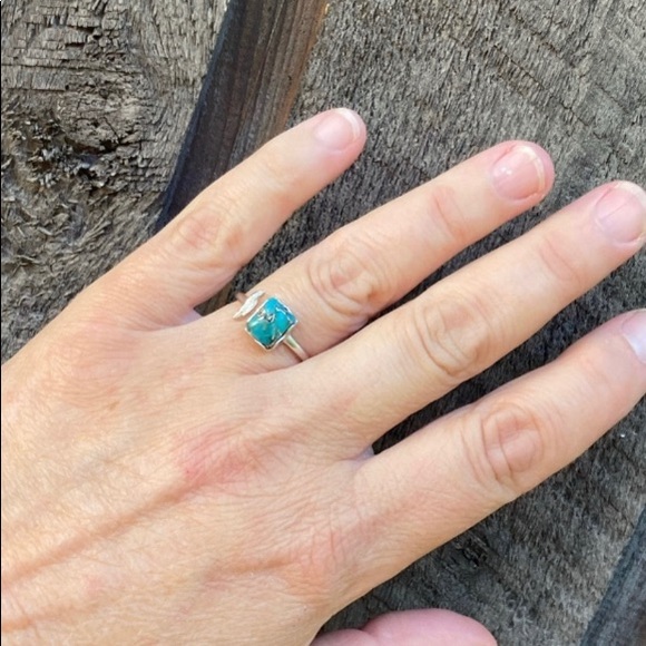 Ring TURQUOISE 925 Sterling Silver Blue Green Adjustable - Picture 2 of 4